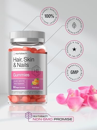 Horbäach Haar, Haut und Nägel Gummibärchen | 100 Stück | mit Biotin | Fruchtgeschmack | Nahrungsergänzungsmittel, Nicht-GVO, Glutenfrei