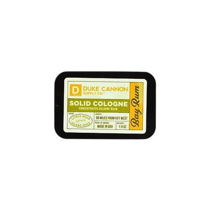 Duke Cannon Supply Co. Solid Cologne für Männer – Bay Rum (Zitrus-Moschus, Zedernholz, Inselgewürz) – Konzentrierter Balsam, Reisefreundliche Dose, 43 g