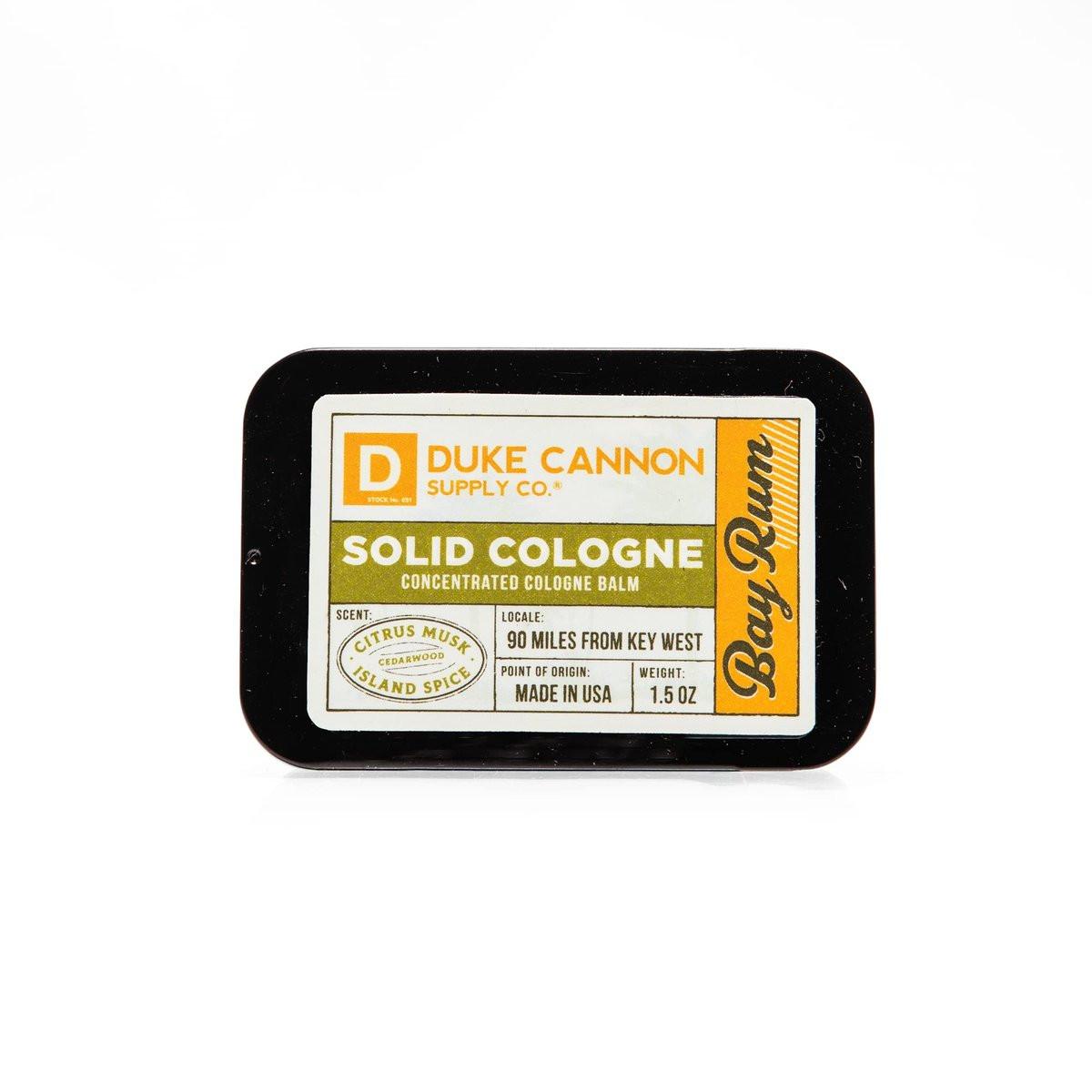 Duke Cannon Supply Co. Solid Cologne für Männer – Bay Rum (Zitrus-Moschus, Zedernholz, Inselgewürz) – Konzentrierter Balsam, Reisefreundliche Dose, 43 g