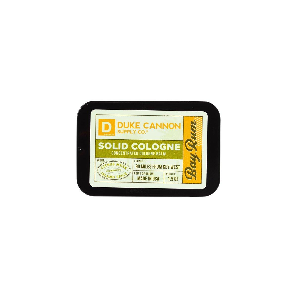 Duke Cannon Supply Co. Solid Cologne für Männer – Bay Rum (Zitrus-Moschus, Zedernholz, Inselgewürz) – Konzentrierter Balsam, Reisefreundliche Dose, 43 g