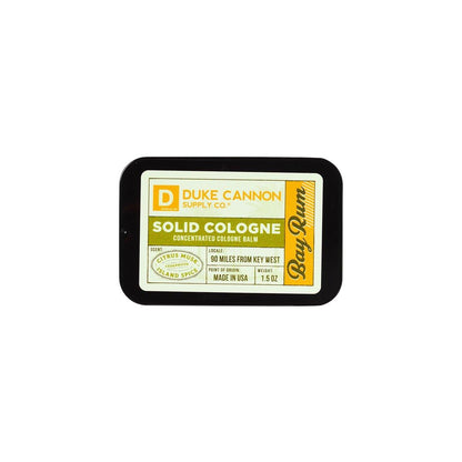 Duke Cannon Supply Co. Solid Cologne für Männer – Bay Rum (Zitrus-Moschus, Zedernholz, Inselgewürz) – Konzentrierter Balsam, Reisefreundliche Dose, 43 g