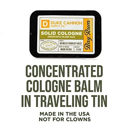 Duke Cannon Supply Co. Solid Cologne für Männer – Bay Rum (Zitrus-Moschus, Zedernholz, Inselgewürz) – Konzentrierter Balsam, Reisefreundliche Dose, 43 g