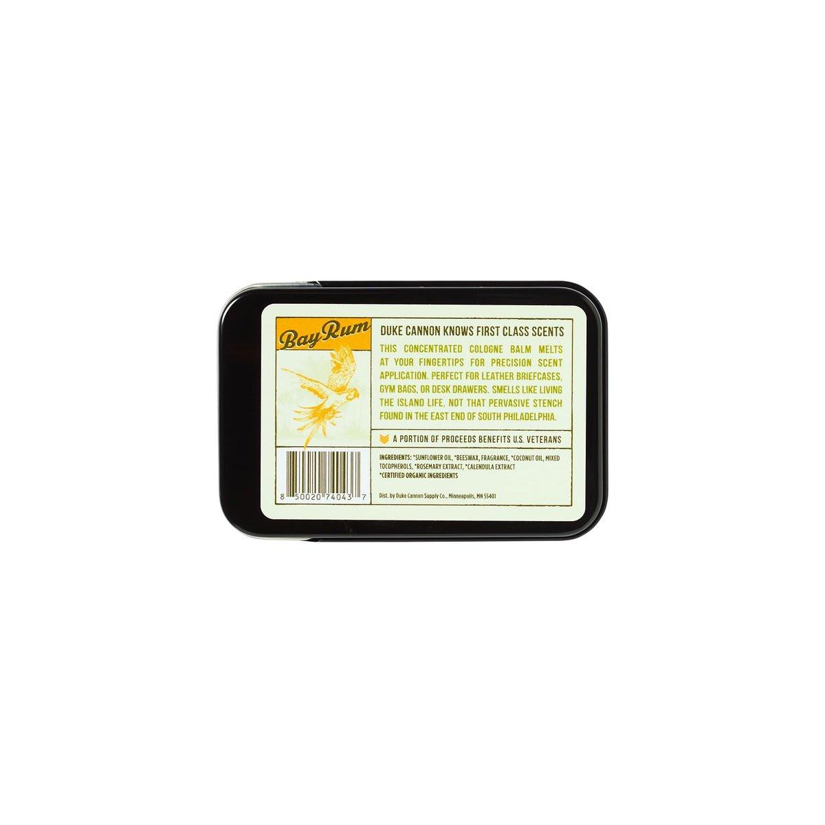 Duke Cannon Supply Co. Solid Cologne für Männer – Bay Rum (Zitrus-Moschus, Zedernholz, Inselgewürz) – Konzentrierter Balsam, Reisefreundliche Dose, 43 g