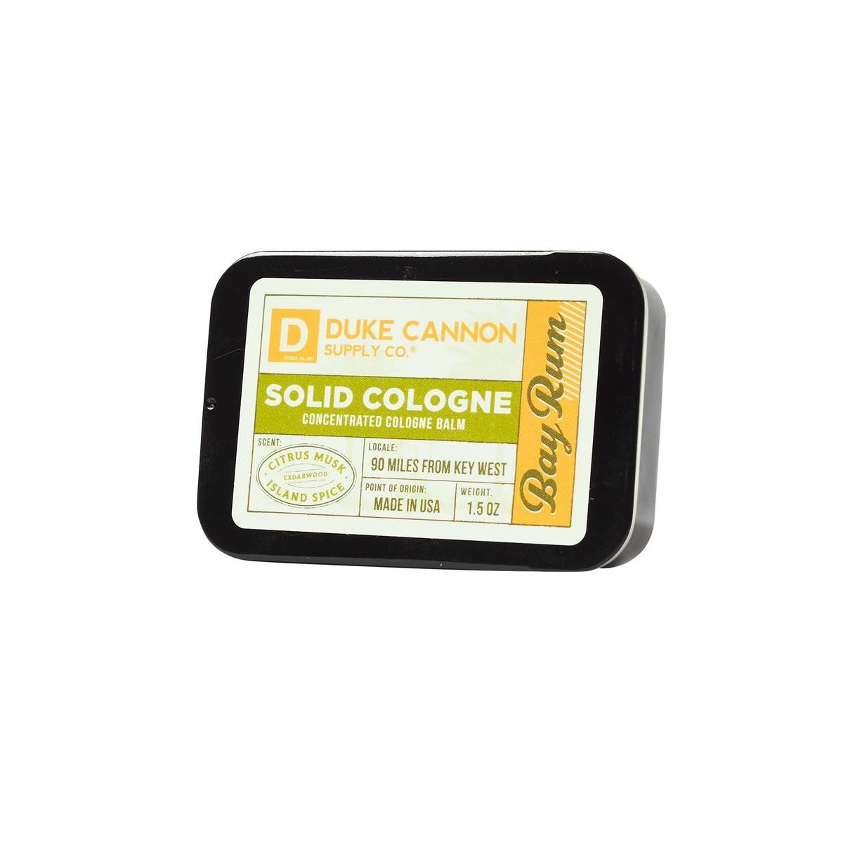 Duke Cannon Supply Co. Solid Cologne für Männer – Bay Rum (Zitrus-Moschus, Zedernholz, Inselgewürz) – Konzentrierter Balsam, Reisefreundliche Dose, 43 g