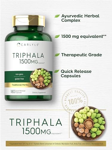 Carlyle Triphala Kapseln | 180 Stück | Pflanzliches Nahrungsergänzungsmittel | Non-GMO & Glutenfrei
