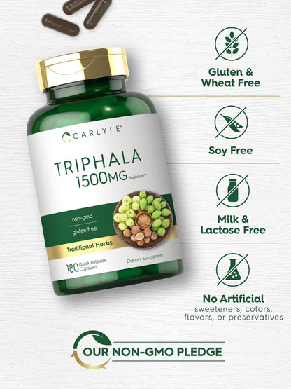 Carlyle Triphala Kapseln | 180 Stück | Pflanzliches Nahrungsergänzungsmittel | Non-GMO & Glutenfrei
