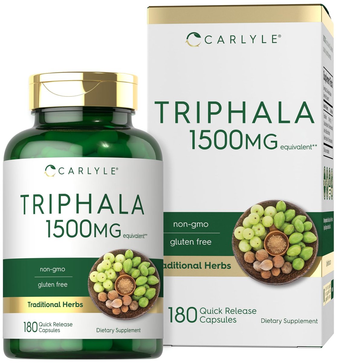 Carlyle Triphala Kapseln | 180 Stück | Pflanzliches Nahrungsergänzungsmittel | Non-GMO & Glutenfrei