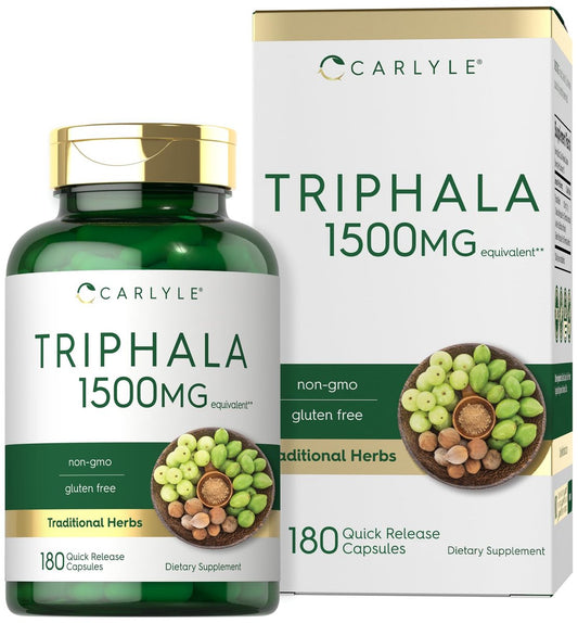 Carlyle Triphala Kapseln | 180 Stück | Pflanzliches Nahrungsergänzungsmittel | Non-GMO & Glutenfrei
