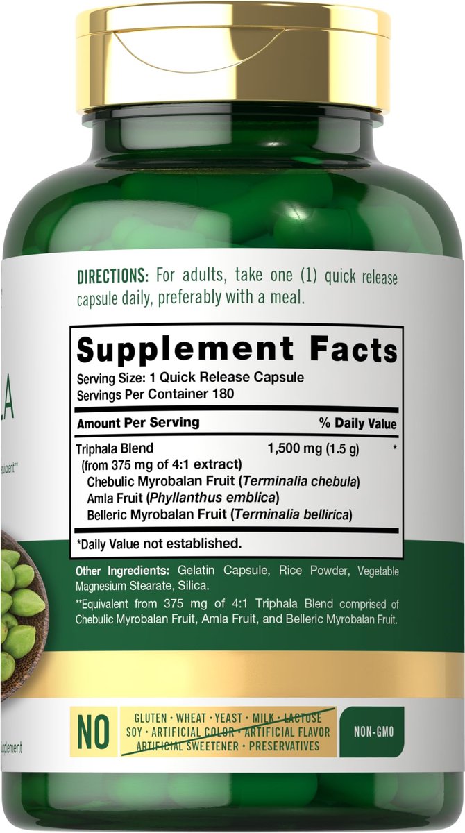 Carlyle Triphala Kapseln | 180 Stück | Pflanzliches Nahrungsergänzungsmittel | Non-GMO & Glutenfrei