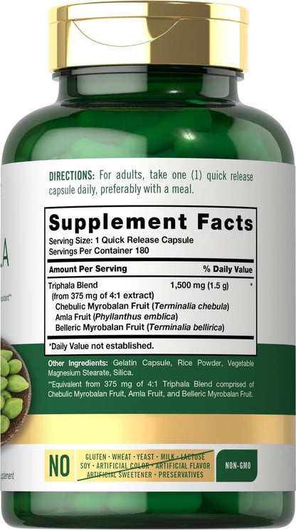 Carlyle Triphala Kapseln | 180 Stück | Pflanzliches Nahrungsergänzungsmittel | Non-GMO & Glutenfrei