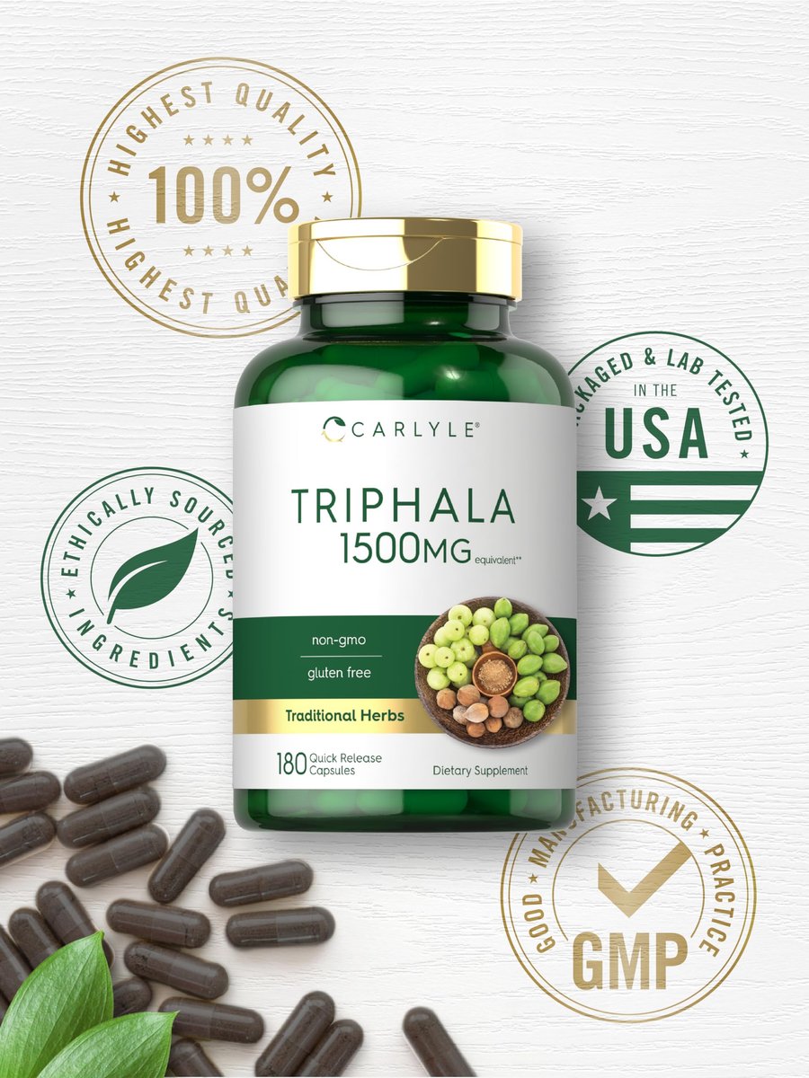 Carlyle Triphala Kapseln | 180 Stück | Pflanzliches Nahrungsergänzungsmittel | Non-GMO & Glutenfrei