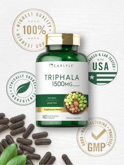 Carlyle Triphala Kapseln | 180 Stück | Pflanzliches Nahrungsergänzungsmittel | Non-GMO & Glutenfrei