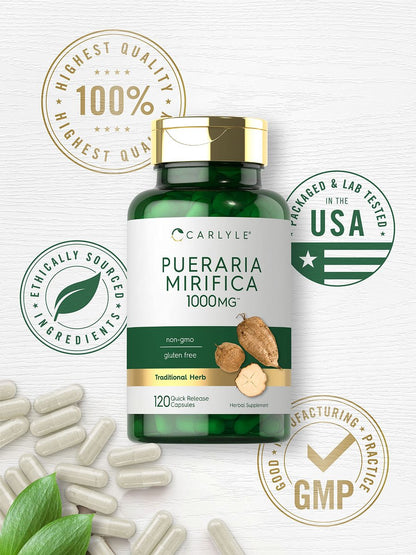 Carlyle Pueraria Mirifica Kapseln | 120 Stück | Wurzelextrakt | Nicht-GVO & Glutenfrei Nahrungsergänzungsmittel