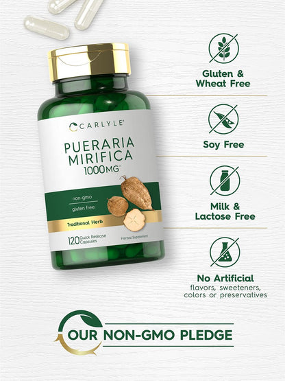 Carlyle Pueraria Mirifica Kapseln | 120 Stück | Wurzelextrakt | Nicht-GVO & Glutenfrei Nahrungsergänzungsmittel