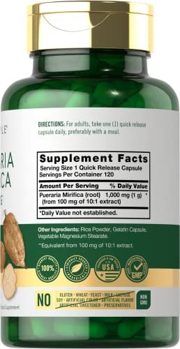 Carlyle Pueraria Mirifica Kapseln | 120 Stück | Wurzelextrakt | Nicht-GVO & Glutenfrei Nahrungsergänzungsmittel