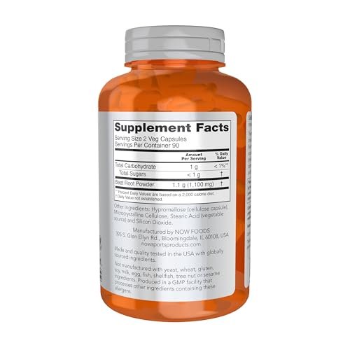 NOW Foods Sport Rote Bete Pulver, 550 mg, natürlich vorkommende Nitrate, 180 vegane Kapseln