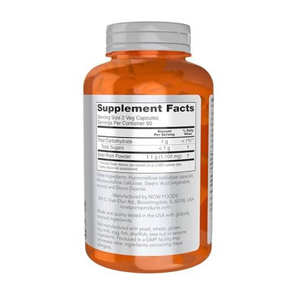 NOW Foods Sport Rote Bete Pulver, 550 mg, natürlich vorkommende Nitrate, 180 vegane Kapseln