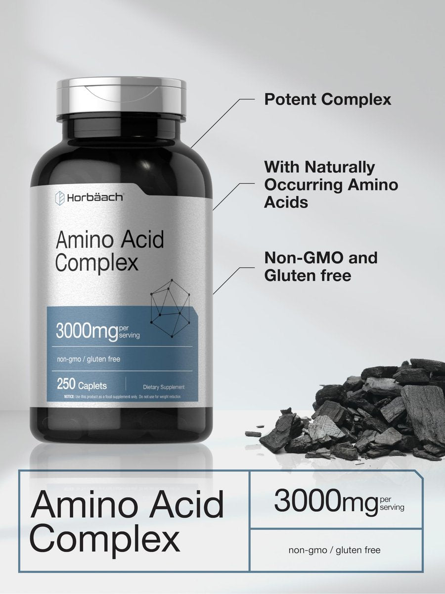 Horbäach Aminosäure-Komplex 3000 mg | 250 Kapseln | Non-GMO, Glutenfrei