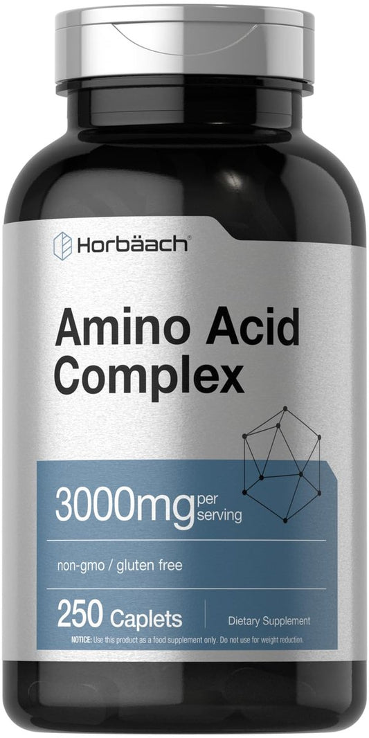 Horbäach Aminosäure-Komplex 3000 mg | 250 Kapseln | Non-GMO, Glutenfrei