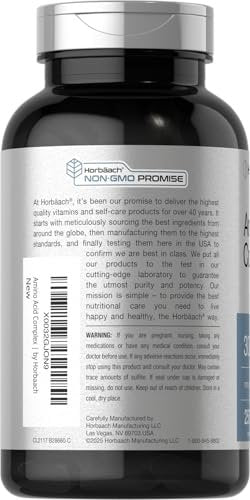 Horbäach Aminosäure-Komplex 3000 mg | 250 Kapseln | Non-GMO, Glutenfrei