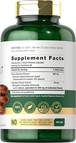 Carlyle Rosskastanien Extrakt | 600 mg | 180 Kapseln | Pflanzliches Nahrungsergänzungsmittel | Nicht-GVO, Glutenfrei