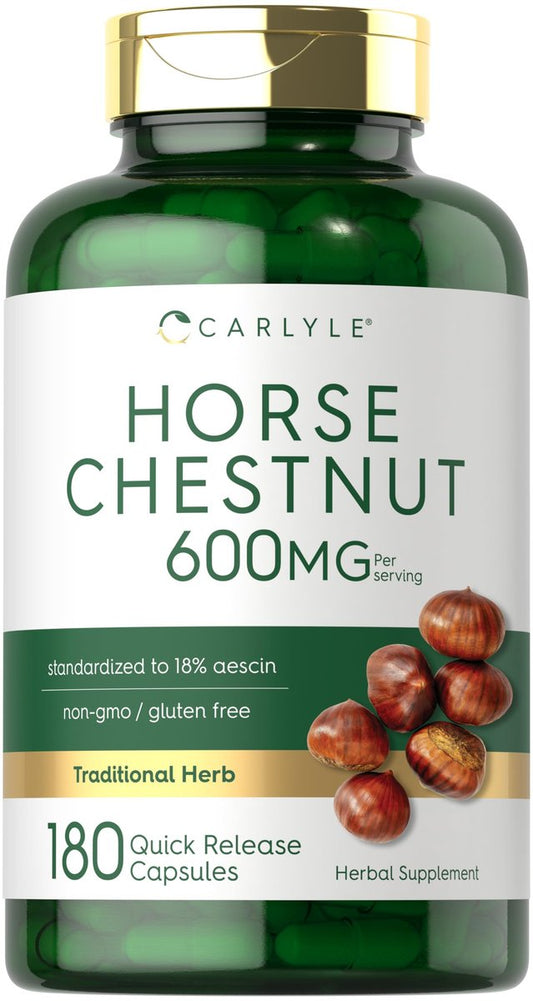 Carlyle Rosskastanien Extrakt | 600 mg | 180 Kapseln | Pflanzliches Nahrungsergänzungsmittel | Nicht-GVO, Glutenfrei