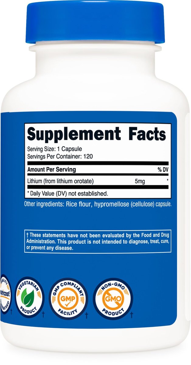 Nutricost Lithiumorotat 5 mg, 120 Kapseln - Vegane Kapseln, Nicht-GVO, Glutenfrei