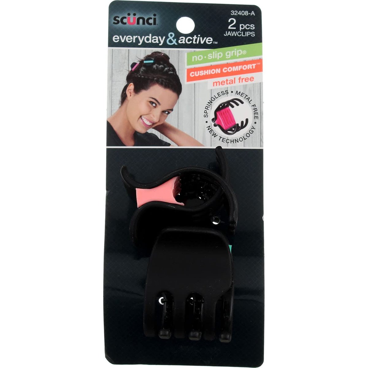 Scunci Cushion Clip – 2 Stück, Haarklammern für sanften Halt, Kunststoff, verschiedene Farben