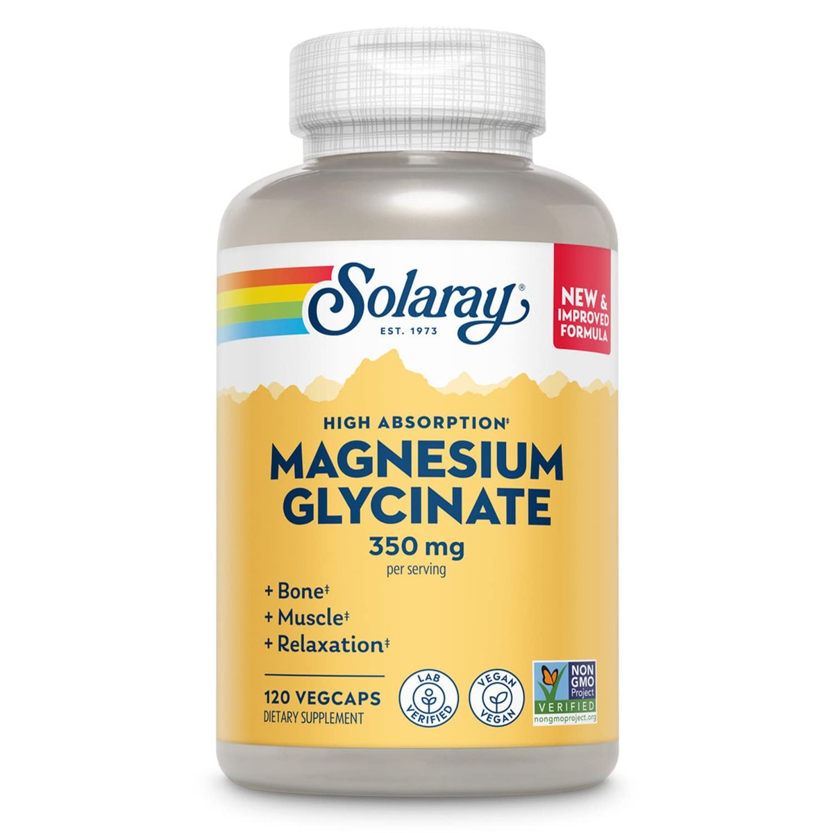 SOLARAY Magnesium Glycinat Kapseln, cheliertes Magnesiumbisglycinat mit BioPerin, hochabsorbierendes Magnesiumpräparat – Knochen-, Muskel-, Herzunterstützung, vegan (30 Portionen, 120 Kapseln)