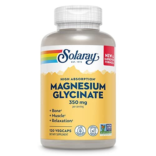 SOLARAY Magnesium Glycinat Kapseln, cheliertes Magnesiumbisglycinat mit BioPerin, hochabsorbierendes Magnesiumpräparat – Knochen-, Muskel-, Herzunterstützung, vegan (30 Portionen, 120 Kapseln)