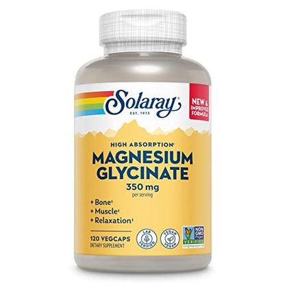 SOLARAY Magnesium Glycinat Kapseln, cheliertes Magnesiumbisglycinat mit BioPerin, hochabsorbierendes Magnesiumpräparat – Knochen-, Muskel-, Herzunterstützung, vegan (30 Portionen, 120 Kapseln)