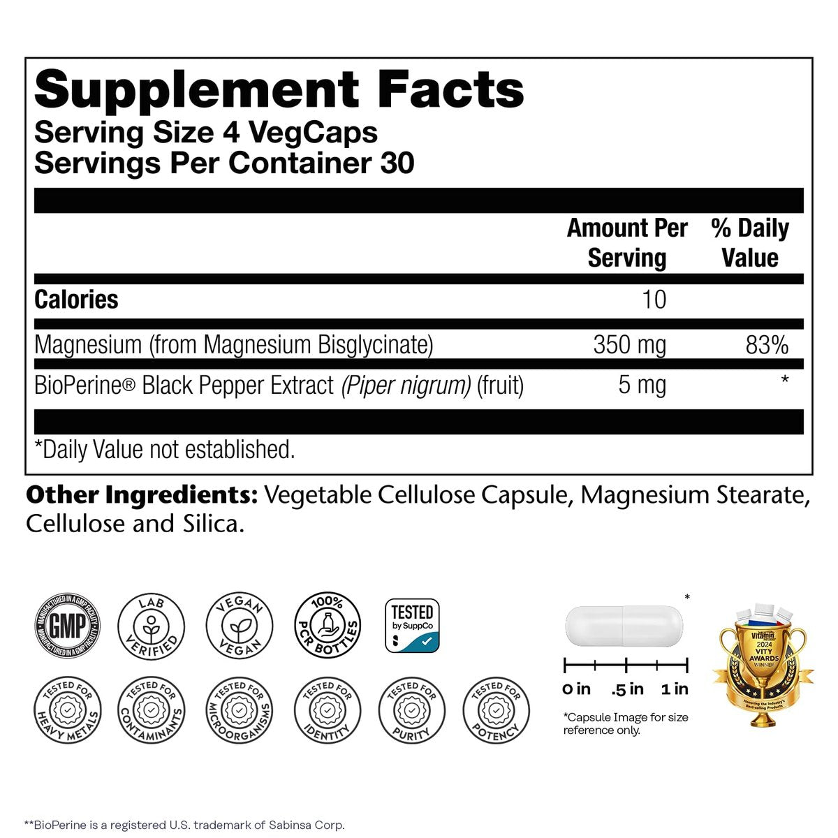 SOLARAY Magnesium Glycinat Kapseln, cheliertes Magnesiumbisglycinat mit BioPerin, hochabsorbierendes Magnesiumpräparat – Knochen-, Muskel-, Herzunterstützung, vegan (30 Portionen, 120 Kapseln)