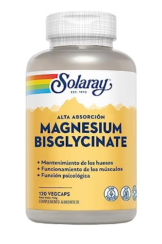 SOLARAY Magnesium Glycinat Kapseln, cheliertes Magnesiumbisglycinat mit BioPerin, hochabsorbierendes Magnesiumpräparat – Knochen-, Muskel-, Herzunterstützung, vegan (30 Portionen, 120 Kapseln)