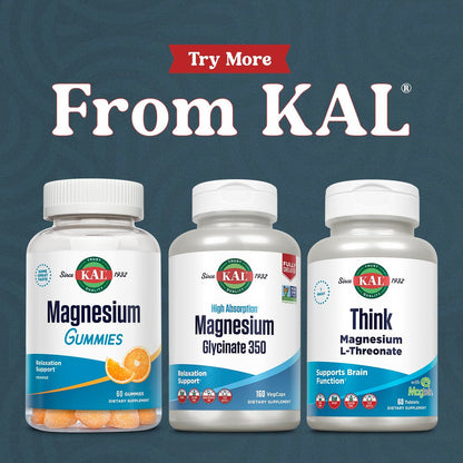 KAL Magnesium Glycinat Kapseln, Vollständig cheliertes Magnesiumbisglycinat, Hochabsorbierendes Magnesiumpräparat für gesunde Knochen, Muskeln, Entspannung und Stressunterstützung, Nicht-GVO, 160 Kapseln