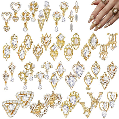 Maitys 52-teilige goldene Nagelverzierungen, Strasssteine, Luxus-3D-funkelnde Kristall-Anhänger für Frauen, Y2K Kawaii Acryl-Nagelspitzen, DIY-Bastelschmuck, Junk-Journal-Dekoration