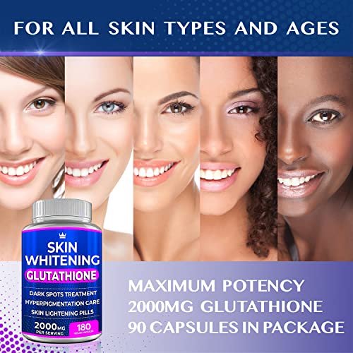 Glutathione Whitening Pills - 180 Kapseln 2000mg Glutathion - Wirksame Hautaufhellung - Dunkle Flecken, Melasma & Aknenarben Entferner, Hyperpigmentierung Behandlung - Anti-Aging Antioxidans