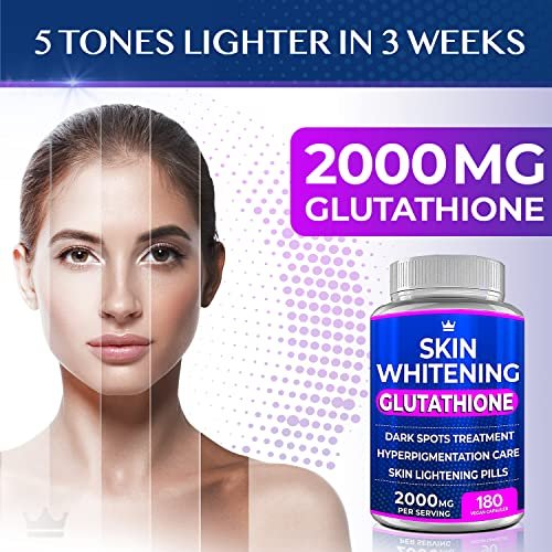 Glutathione Whitening Pills - 180 Kapseln 2000mg Glutathion - Wirksame Hautaufhellung - Dunkle Flecken, Melasma & Aknenarben Entferner, Hyperpigmentierung Behandlung - Anti-Aging Antioxidans