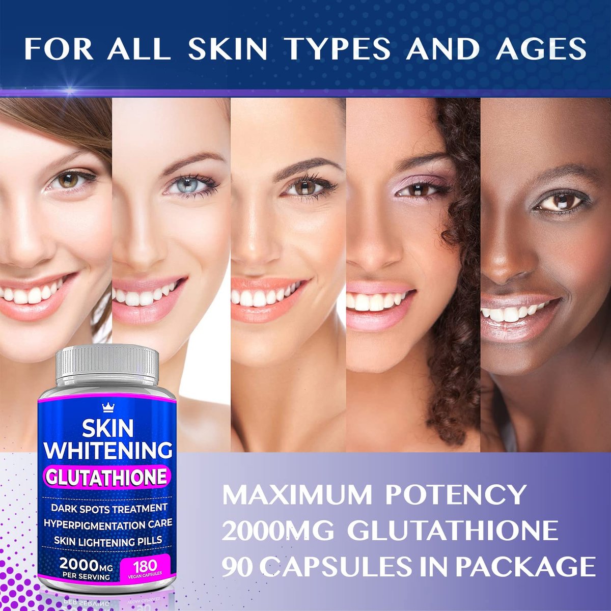 Glutathione Whitening Pills - 180 Kapseln 2000mg Glutathion - Wirksame Hautaufhellung - Dunkle Flecken, Melasma & Aknenarben Entferner, Hyperpigmentierung Behandlung - Anti-Aging Antioxidans