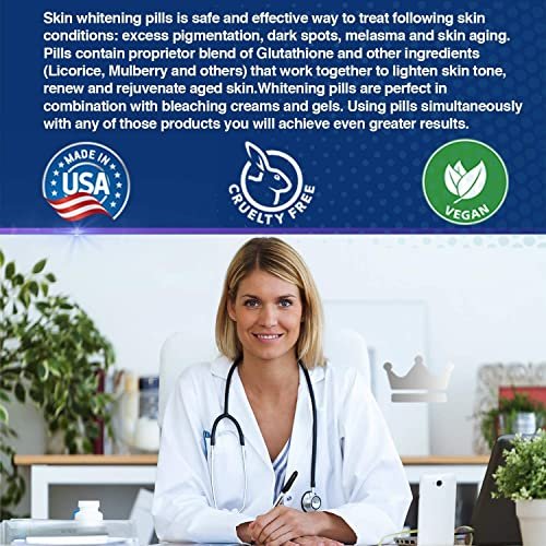 Glutathione Whitening Pills - 180 Kapseln 2000mg Glutathion - Wirksame Hautaufhellung - Dunkle Flecken, Melasma & Aknenarben Entferner, Hyperpigmentierung Behandlung - Anti-Aging Antioxidans