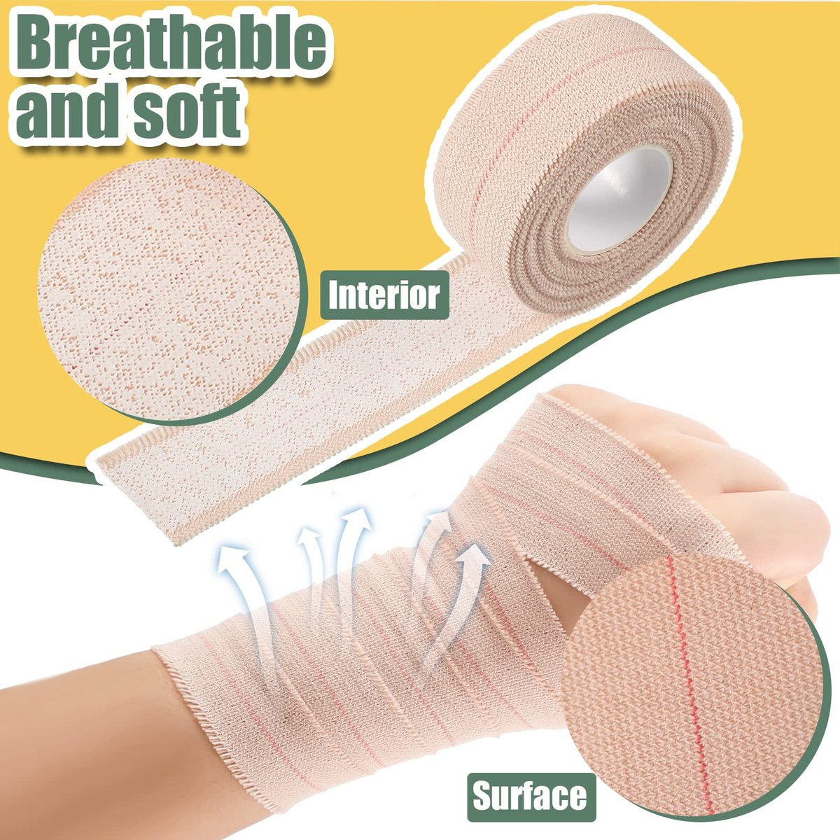 Nuanchu 2 Rollen elastischer Klebeverband, flexibler Sportverband für Knöchel, Knie und Handgelenk, Tierverband, Pferdeverband (2,5 cm breit, apricot)