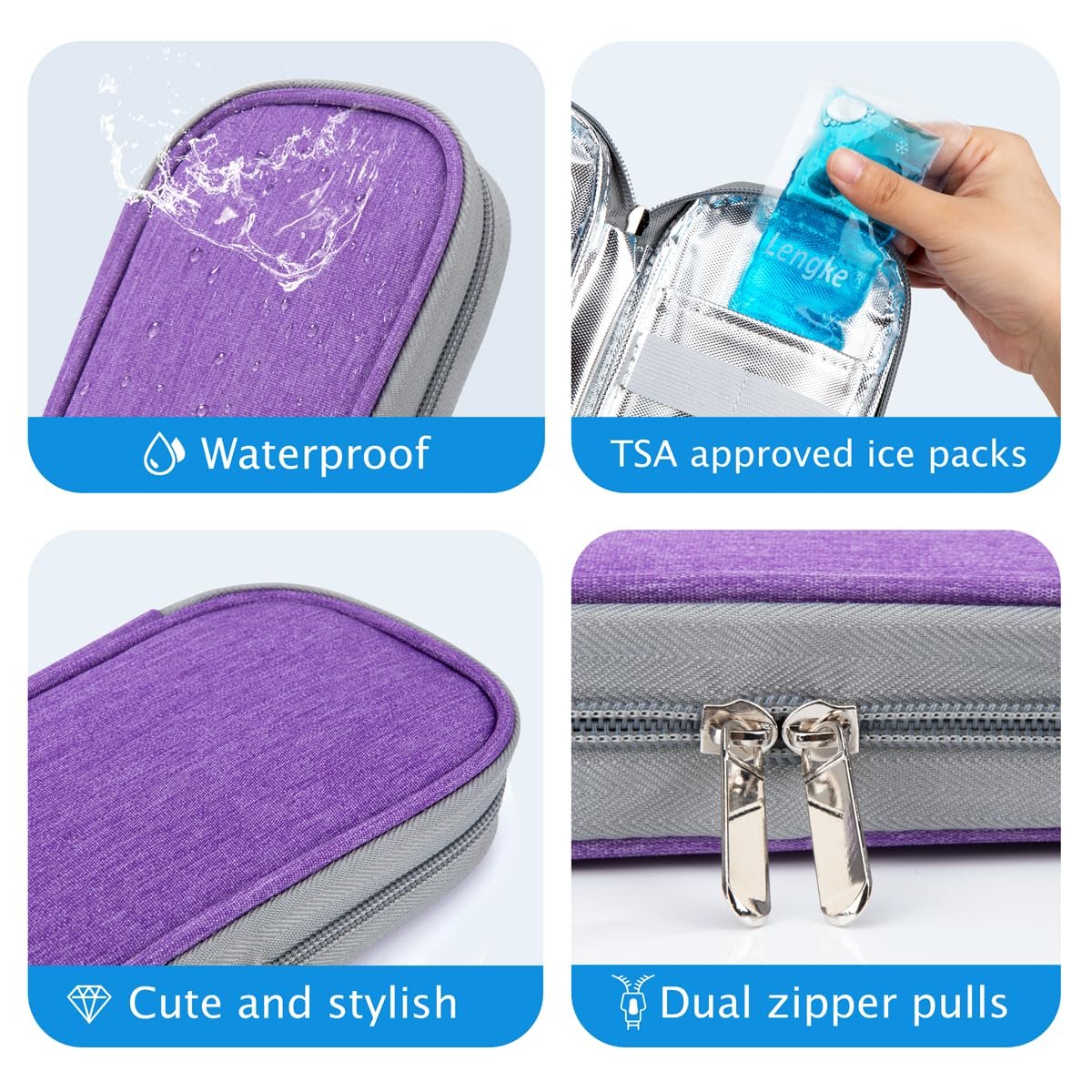 YOUSHARES Insulin Kühltasche für Reisen, Diabetiker-Reisetasche TSA-geprüft mit 2 Kühlakkus für GLP-1, Ozempic, Insulin-Pens und -Fläschchen – Täglicher Gebrauch & Reise