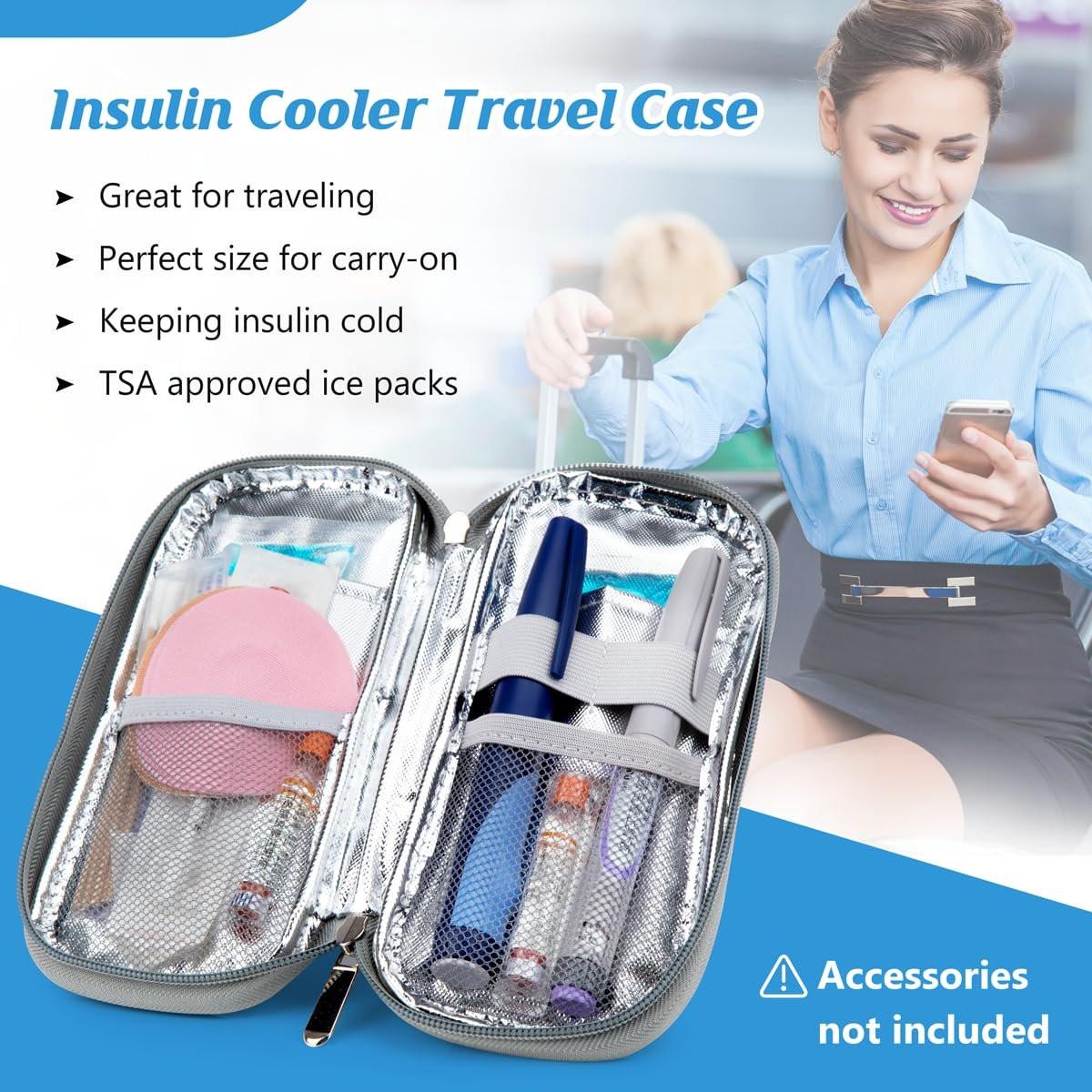 YOUSHARES Insulin Kühlbox Reiseetui - Tragbare Kühltasche für Insulin-Pens, Medikamente und Diabetikerzubehör mit 2 TSA-zugelassenen Kühlakkus