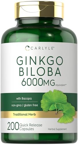 Carlyle Ginkgo Biloba Kapseln | 200 Kapseln mit Bacopa-Extrakt | Extra Stärke, Non-GMO und glutenfreies pflanzliches Nahrungsergänzungsmittel