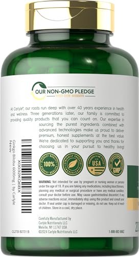 Carlyle Ginkgo Biloba Kapseln | 200 Kapseln mit Bacopa-Extrakt | Extra Stärke, Non-GMO und glutenfreies pflanzliches Nahrungsergänzungsmittel