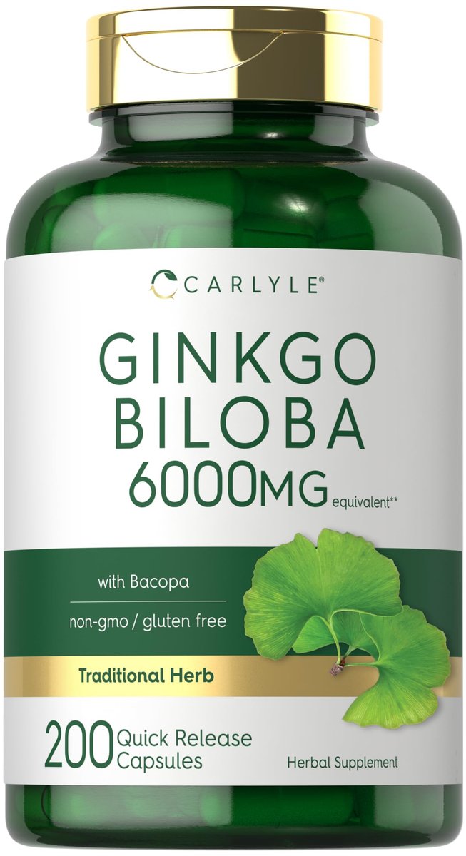 Carlyle Ginkgo Biloba Kapseln | 200 Kapseln mit Bacopa-Extrakt | Extra Stärke, Non-GMO und glutenfreies pflanzliches Nahrungsergänzungsmittel