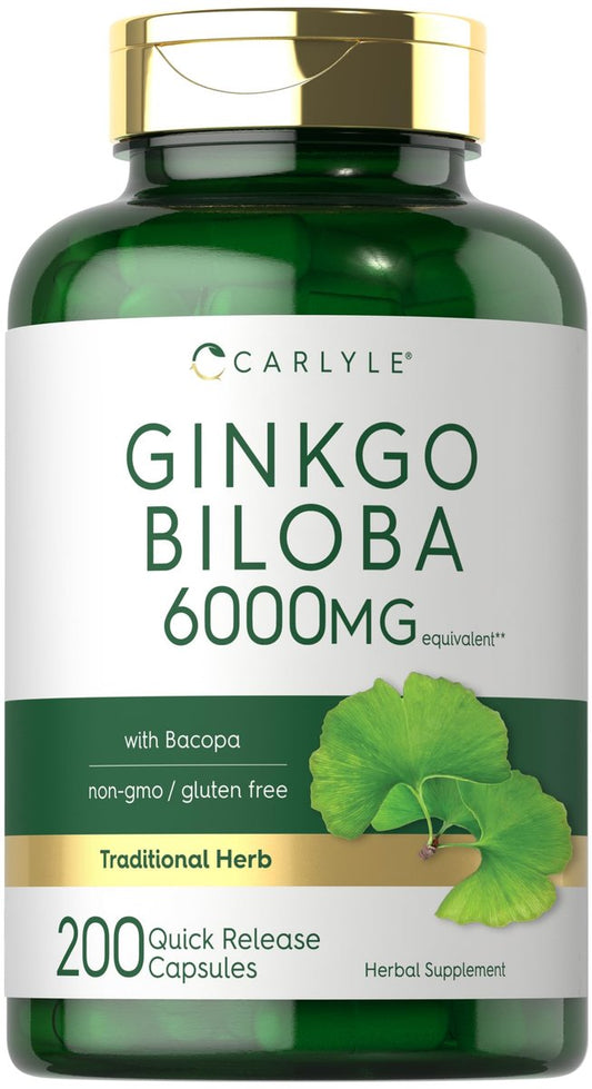 Carlyle Ginkgo Biloba Kapseln | 200 Kapseln mit Bacopa-Extrakt | Extra Stärke, Non-GMO und glutenfreies pflanzliches Nahrungsergänzungsmittel
