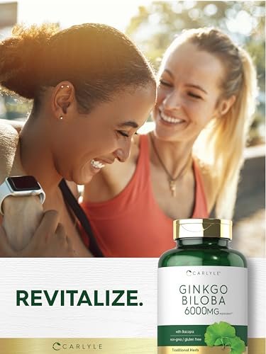 Carlyle Ginkgo Biloba Kapseln | 200 Kapseln mit Bacopa-Extrakt | Extra Stärke, Non-GMO und glutenfreies pflanzliches Nahrungsergänzungsmittel