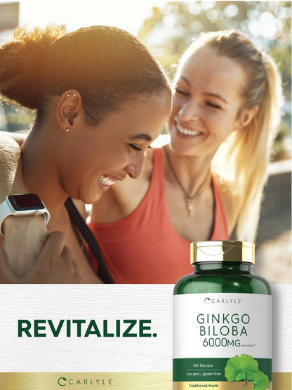 Carlyle Ginkgo Biloba Kapseln | 200 Kapseln mit Bacopa-Extrakt | Extra Stärke, Non-GMO und glutenfreies pflanzliches Nahrungsergänzungsmittel