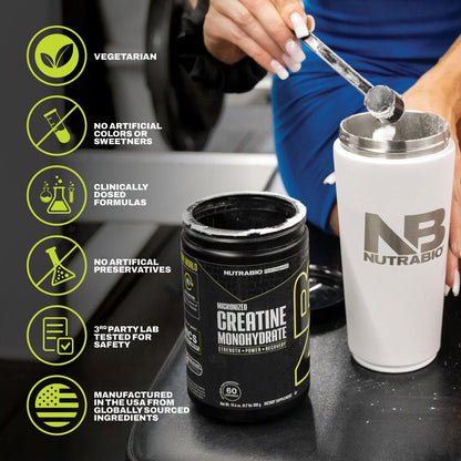 NutraBio Pure Micronized Creatine Monohydrat-Pulver, ungesüßt, 300 g – unterstützt Muskelenergie, Erholung und Kraft – HPLC-getestetes Creatin-Pulver für Männer und Frauen