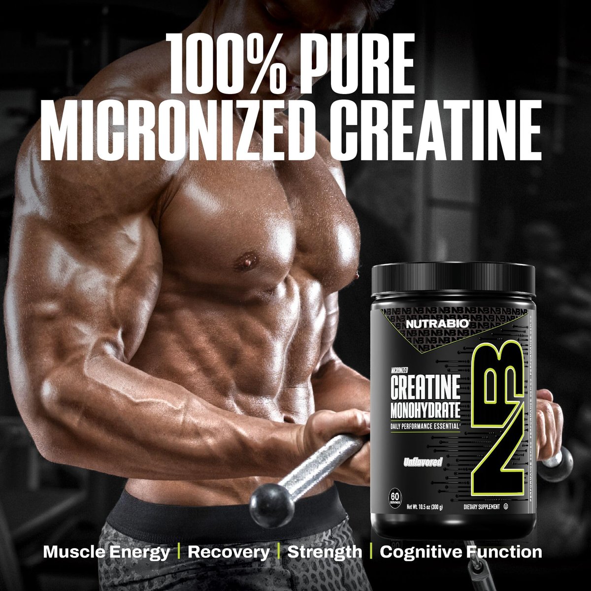 NutraBio Pure Micronized Creatine Monohydrat-Pulver, ungesüßt, 300 g – unterstützt Muskelenergie, Erholung und Kraft – HPLC-getestetes Creatin-Pulver für Männer und Frauen